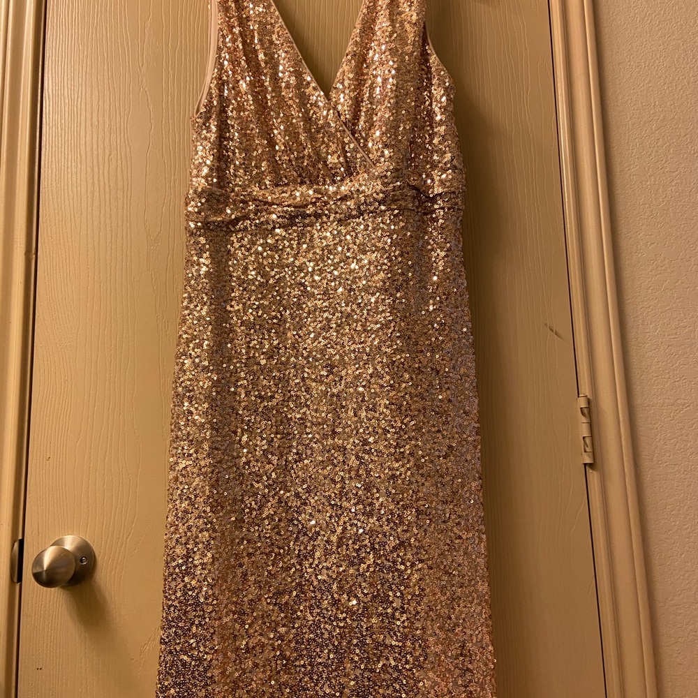 Belle Badgley Mischka Long Rose Gold Sequin Dress